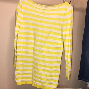 White and yellow striped quarter sleeved sweater